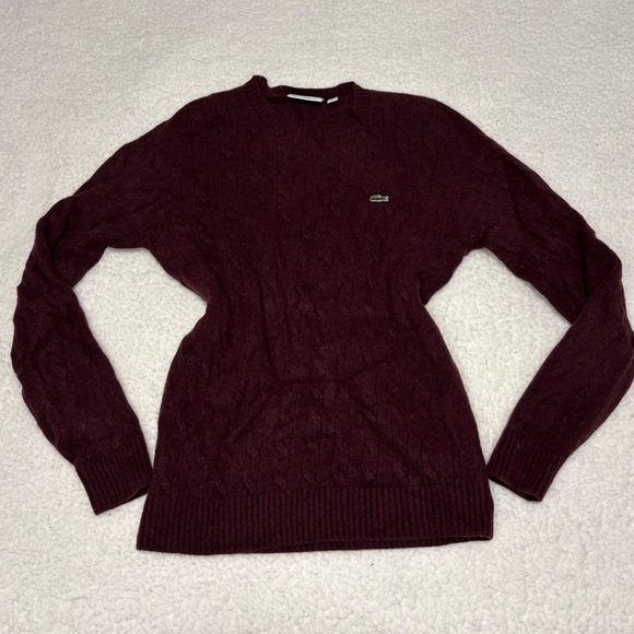 Lacoste Women Red Pure Wool Knit Crewneck Sweater - Picture 1 of 11
